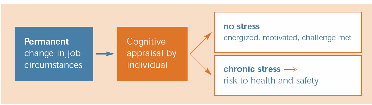 Respostas ao stress ocupacional Alterações permanentes na situação de trabalho Apreciação cognitiva pelo indivíduo Ausência de stress Com energia, motivado, orientado para o desafio Stress crónico