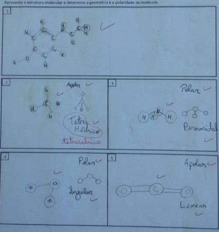 2. Nesta etapa não foi considerada a forma como o estudante desenhou as moléculas, mas sim se o conteúdo havia sido