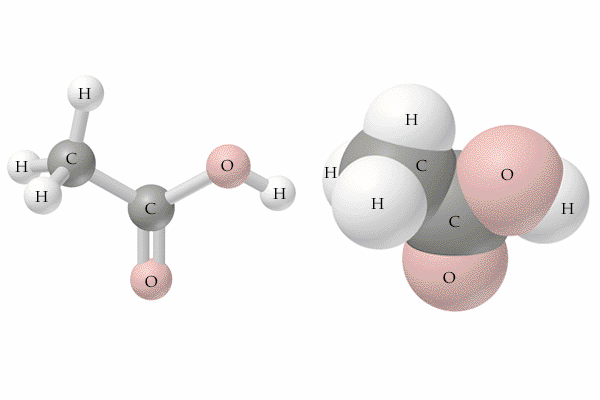Exemplo da geometria de uma molécula com mais de um átomo central Observa-se que um dos carbonos da