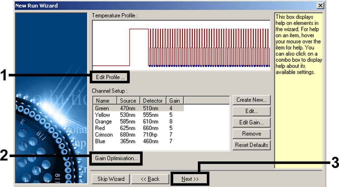 Programar o perfil de temperatura indicado para o respectivo kit artus QS-RGQ tal como mostra a tabela 1, orientando-se pelos exemplos de imagens de tela nas