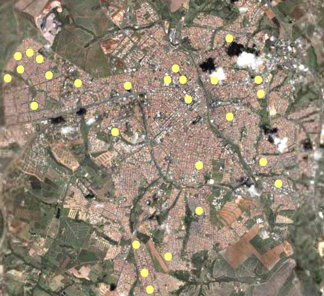 39 Figura 2 Imagem de satélite do município de Limeira, SP com a localização da Vigilância e das sentinelas (pontos na imagem). Limeira, SP. 2006. Escala: 1:20.000 3.4.