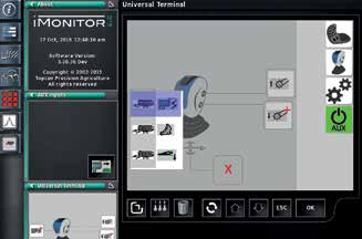 O maior do mercado Sistema Easy Steer opcional Controlo de secção, compatível com TIM Compatível com VT4. Funções dos equipamentos externos controlados pelos botões do próprio trator.