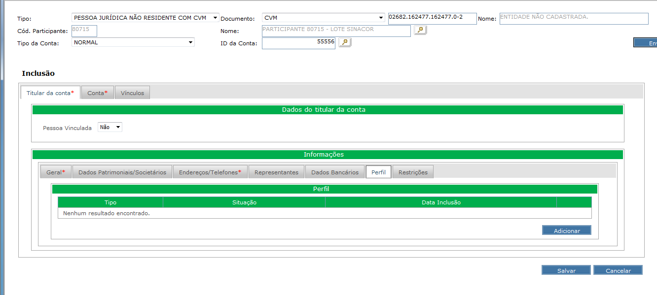 6 Perfil O perfil pode ser incluído tanto na aba de titular de contas, quanto na aba de contas.