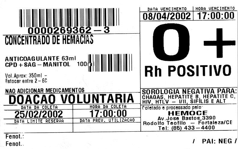 INSPEÇÃO DA IDENTIFICAÇÃO PACIENTE/BOLSA