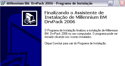 1.5.5 Instalando o BMDrvPackRemote.exe Clique no botão Concluir para finalizar a instalação do BMDrvPackRemote.exe A instalação do BMDrvPackRemote.