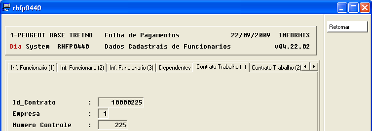 Folha de Pagamento Capitulo 02 Agora vamos preencher os dados de contrato trabalho, que também pode ser preenchido direto no programa RHFP0590. Tela 1. Continuando com preenchimento.