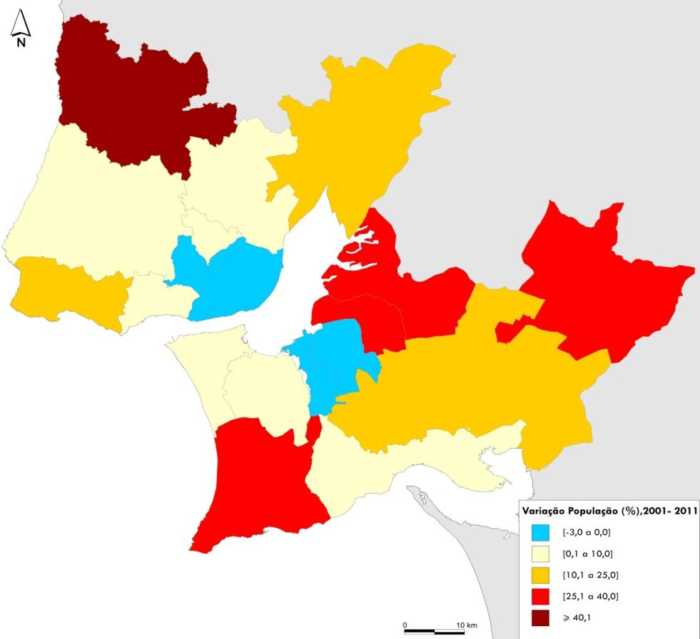 1. Dinâmica populacional positiva como garante de sustentabilidade demográfica No último período intercensitário (2001-2011), a Região de Lisboa manteve a sua capacidade de atração populacional,