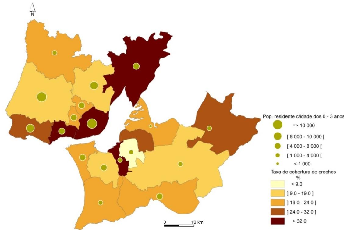 Taxa de cobertura das creches (%) 2011 Fonte: INE, Recenseamento da População e Habitação, Carta Social, GEP-Gabinete de Estratégia e Planeamento, MTSS Paralelamente, a taxa de participação dos