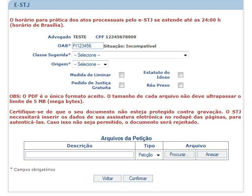 CADASTRAR PETIÇÃO INICIAL Nome usuário + CPF