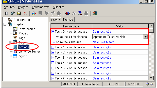 Na opção Teclado, associe a tecla 0 a macro Apresenta Telas de Help : macro para preparar a pilha de telas para a