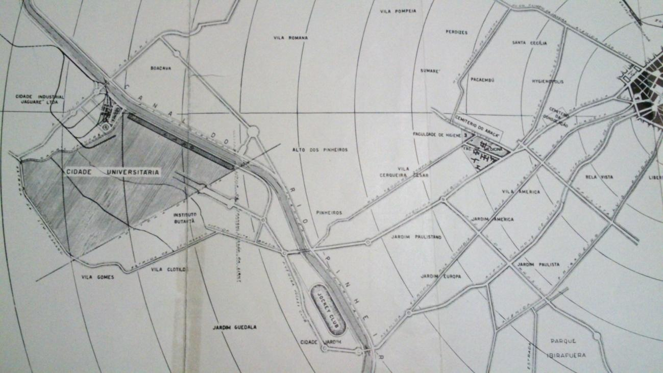 7 Figura 4.2-1. Cidade Universitária - vias de acesso. (Fonte: CAMPOS, Ernesto de Souza. Cidade Universitária da Universidade de São Paulo: aspectos gerais do planejamento e execução.