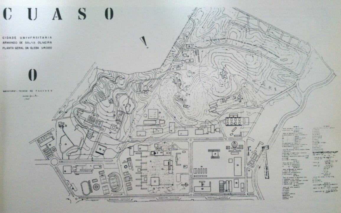 11 existente, o Fundo de Construção da Universidade de São Paulo e a Prefeitura da Cidade Universitária. Na Figura 4.2-6, uma planta geral da CUASO, de 1962. Figura 4.2-6. Planta Geral da Cidade Universitária "Armando de Salles Oliveira".