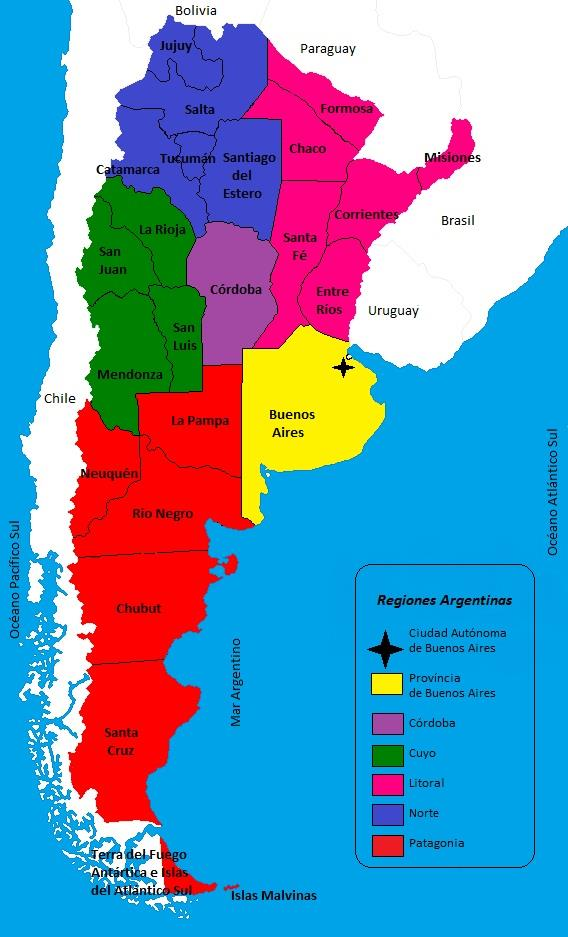 Argentina por regiões Principais Regiões: Norte (Salta, Jujuy) Cuyo (Mendoza e