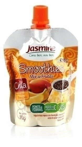 Smoothie Mix de Frutas, Frutas Tropicais e Chia Jasmine Livre de aditivos químicos, sem adição de açúcar e sem conservantes.