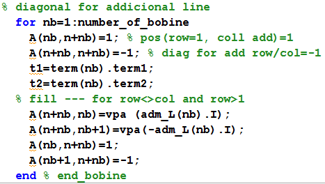 PASSO VII: Para cada linha adicionada, na coluna = coluna existente + nb, preenche-se com (-1) 1 [ ] A implementação da contribuição das bobinas encontra-se ilustrada na Figura 5.