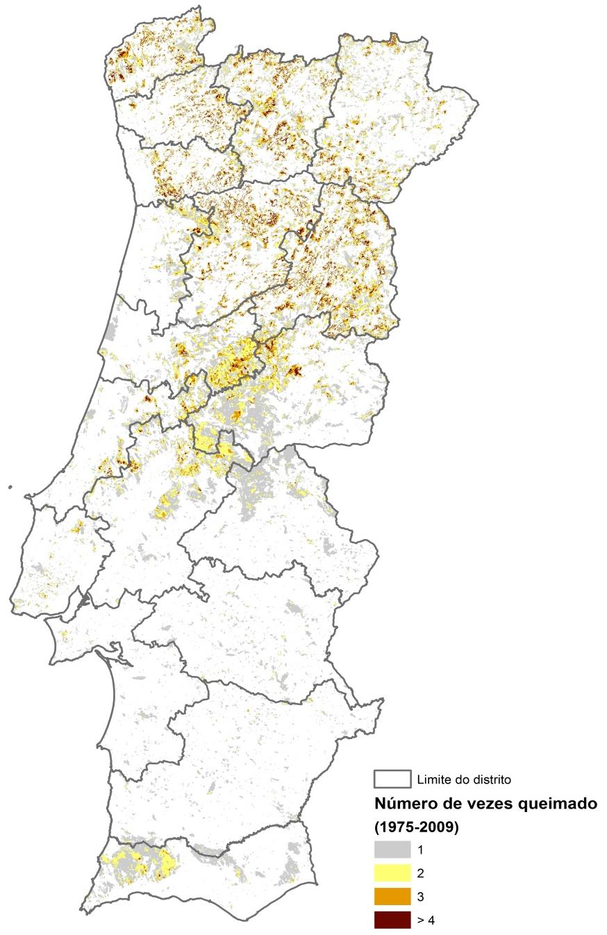 Geografia Cerca de 1 270 000 ha arderam 1x, desde 1975. 500 000 ha arderam 2x, 220 000 ha arderam 3x e 180 000 ha arderam 4 ou mais vezes.