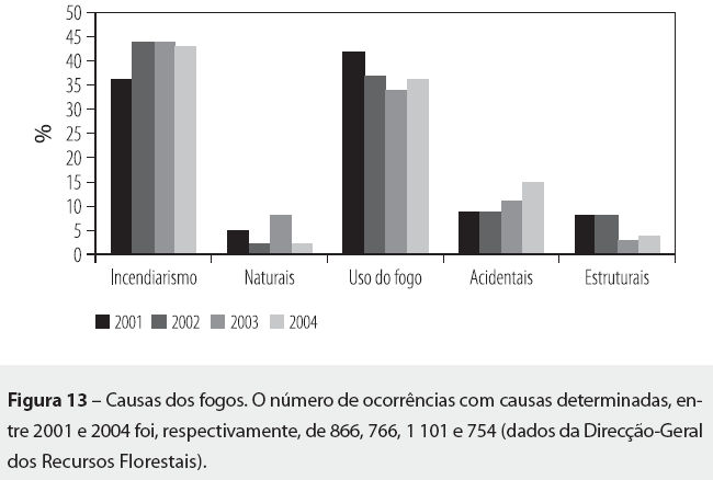 Causas dos fogos Incendiarismo é a causa mais comum, excepto em 2001, quando foi o Uso do Fogo.