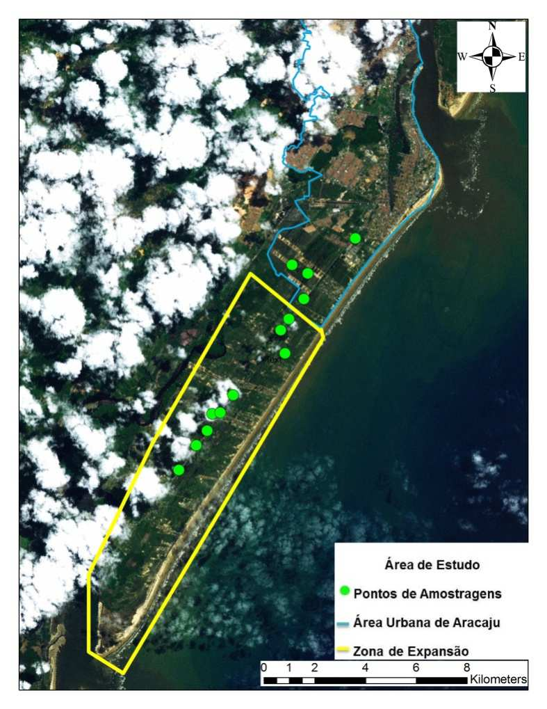 B. J. M. Almeida et al., Scientia Plena 8, 129902 (2012) 3 Figura 1: Delimitação dos pontos de amostragens para observação da avifauna ao longo da zona de expansão urbana de Aracaju. 2.