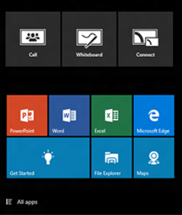 Aplicações As aplicações do Surface Hub estão listadas em Iniciar. Para abrir uma aplicação, basta selecioná-la. Pode consultar as aplicações usadas mais frequentemente aqui mesmo.