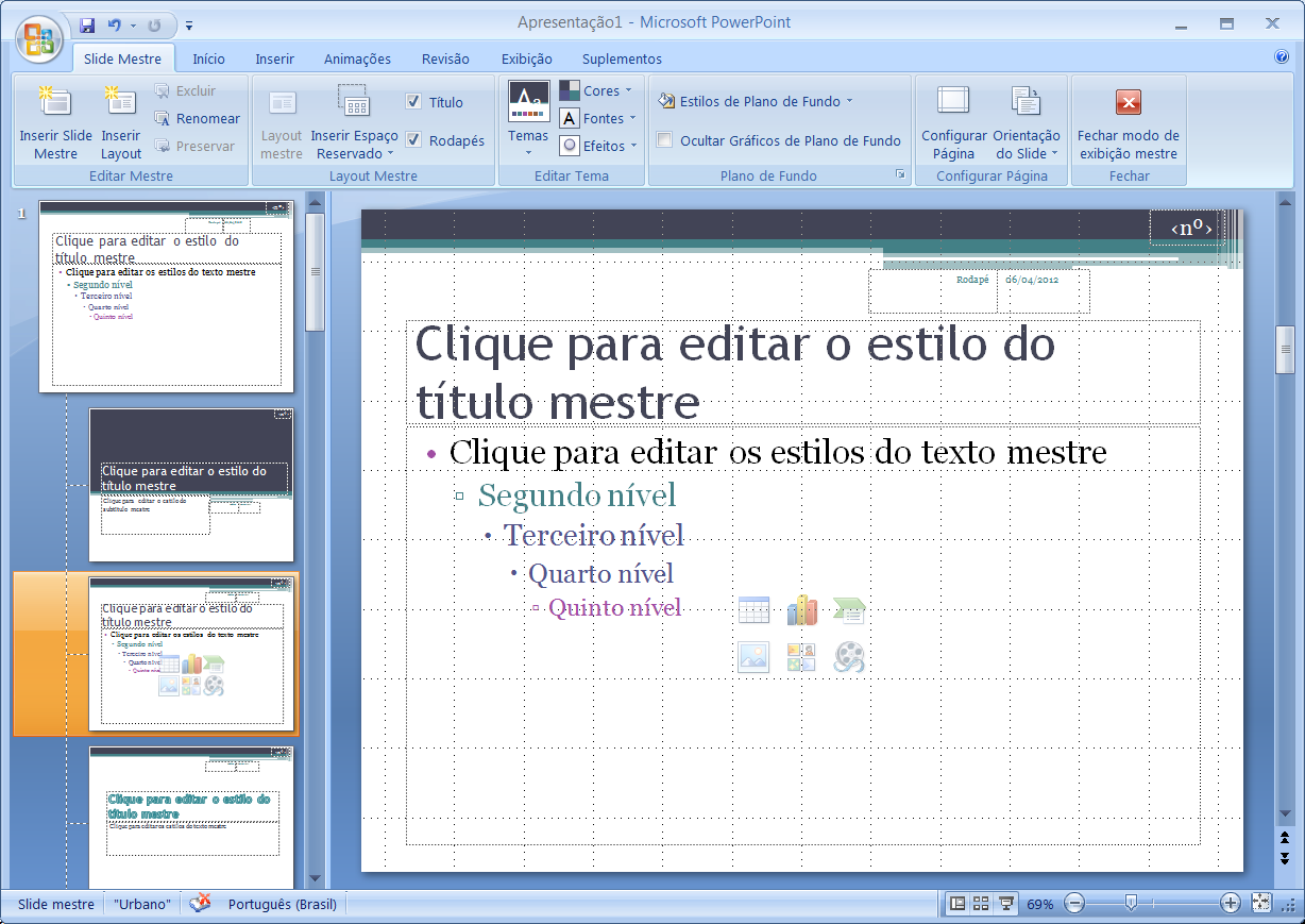 Slide Mestre f) Guias, Grupos e Comandos do Microsoft Office PowerPoint2007 Guia Início Grupo Imagem Comando Função Colar (Ctrl +V) Colar o conteúdo da área de transferência.