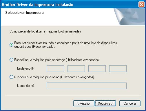 Ou introduza o endereço IP ou o nome do nó da impressora. Clique em Seguinte.