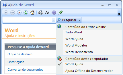 Introdução a Microsoft Word Figura 14 Pesquisar Se você estiver conectado à Internet, poderá pesquisar por Ajuda, modelos, treinamento ou conteúdo online adicional atualizado no Microsoft Office