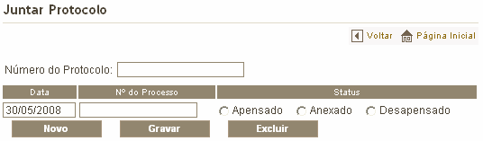 8.3. Juntar protocolo Para você juntar protocolo, clique na opção Juntar Protocolo e será apresentada a seguinte tela: 1.