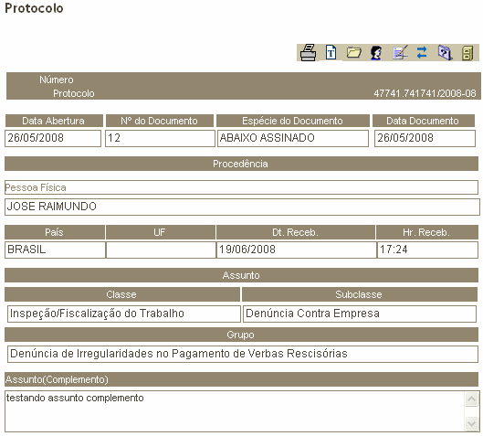 Na relação os processos estarão identificados por um (P) e os documentos por um (D) à esquerda do número. Para você visualizar os dados de determinado protocolo, clique em cima do respectivo número.