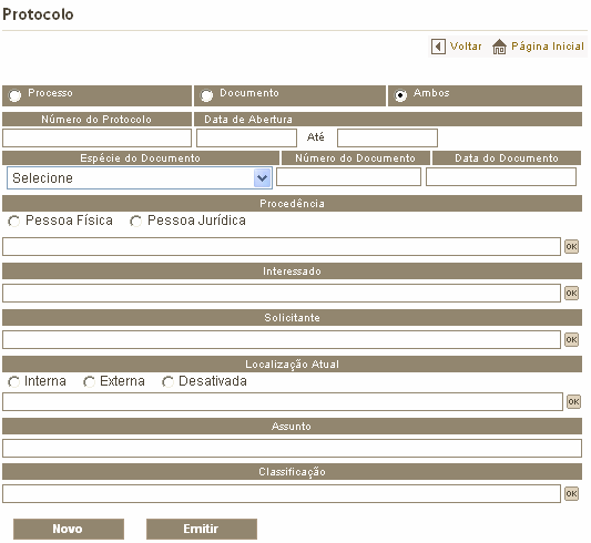 10.3.1. Protocolo Para você, clique na opção Protocolo e será apresentada a seguinte tela: 1. Informe o tipo de protocolo e digite o Número do Protocolo. O sistema mostrará o dígito verificador. 2.