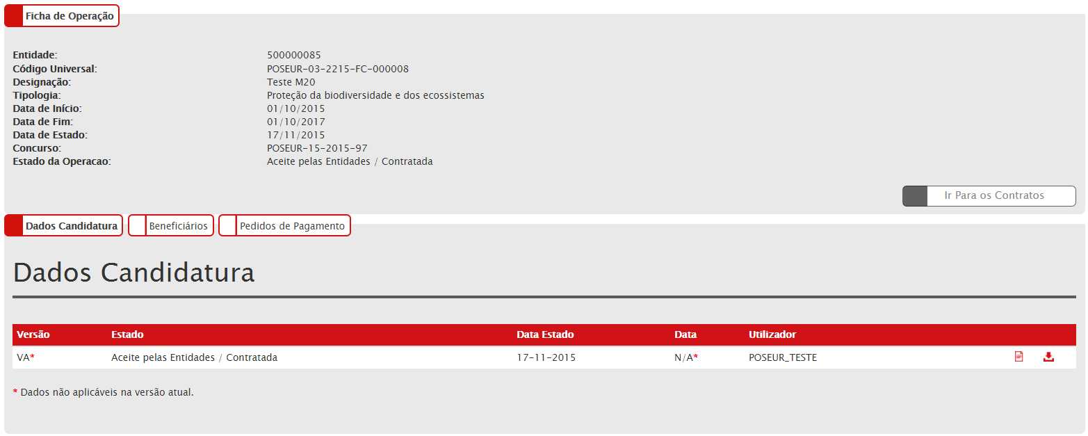 Rapidamente, será remetido para a ficha de operação. Para submeter um pedido de pagamento deverá selecionar a opção Pedidos Pagamento.