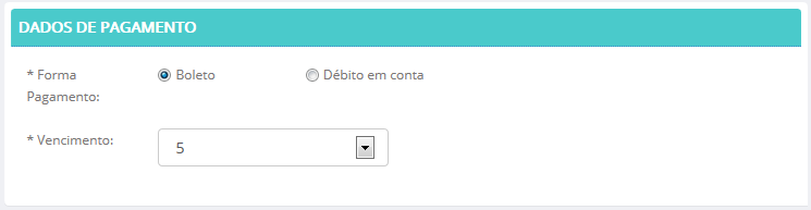 cliente, pagamento e dados do veículo.