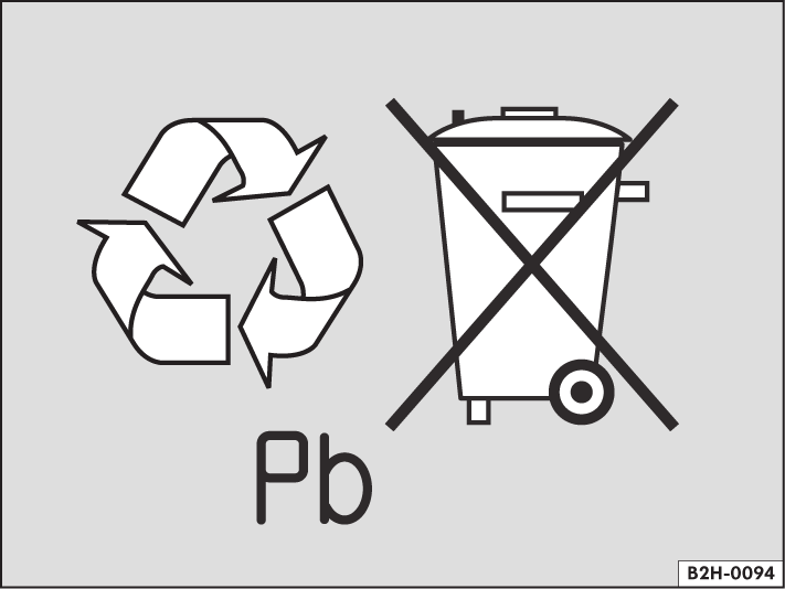 Bateria do veículo Descarte da bateria Volkswagen recomenda fazer a substituição da bateria do veículo somente em uma concessionária Volkswagen ou em uma empresa especializada.