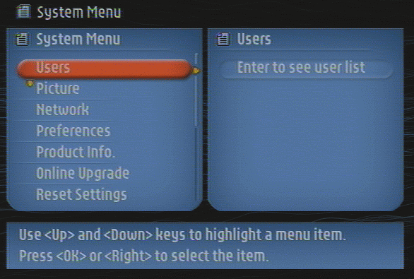 PORTUGUÊS 35 Capítulo 12 - Menu de opções O menu de opções permite ver e editar as definições do SL300i. No telecomando, carregue no botão MENU para aceder ao menu de opções.