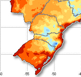 39 Verifica-se que as temperaturas mais baixas no inverno ocorrem no estado de Santa Catarina e porção sul do estado do Paraná.