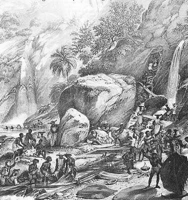 Lavagem de minério de ouro: a montanha Itacolomi, de Johann Mortiz Rugendas, 1835. 06.