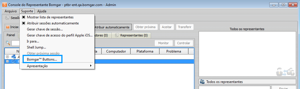 Interface de gerenciamento do Bomgar Button O Bomgar Button permite ao cliente iniciar uma sessão de suporte para sua equipe de suporte atribuída, utilizando o software Bomgar.