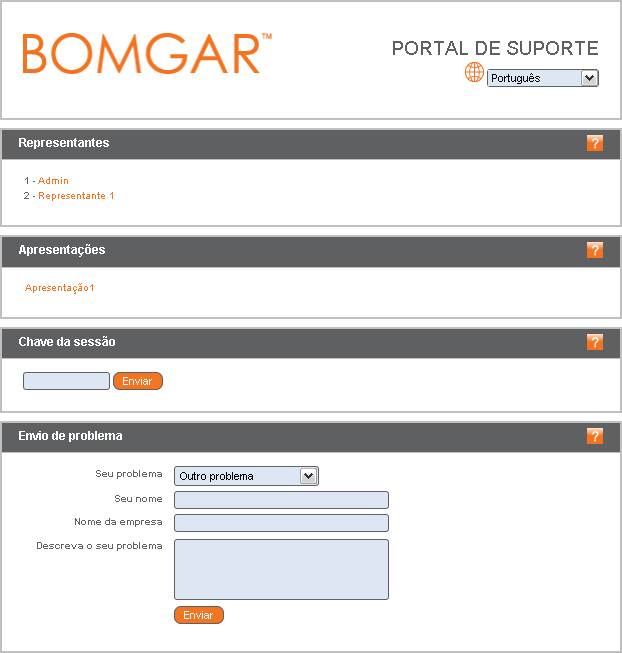 Site público O site público é o portal de suporte da sua Bomgar Box, onde seus clientes solicitam uma sessão de suporte ou participam de uma apresentação.