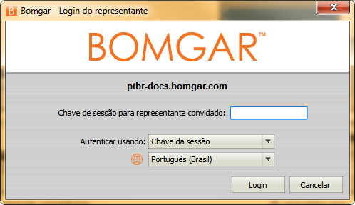 No prompt, insira o nome de usuário e senha.os representantes convidados também podem inserir uma chave de sessão compartilhada uma única vez.