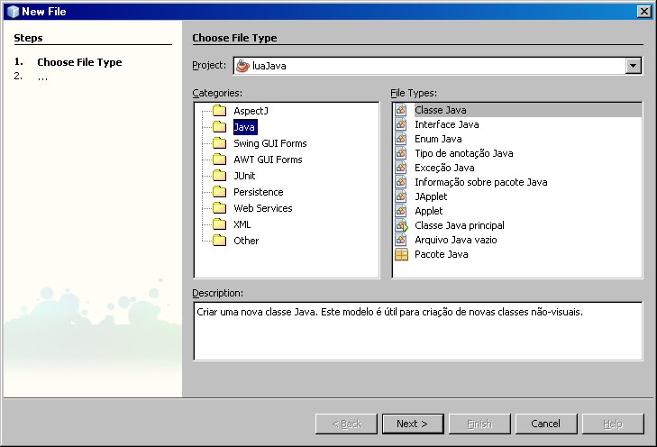 Primeiro Programa em Java Selecione