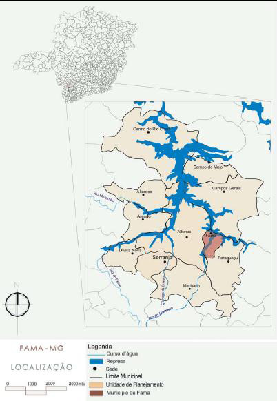 Figura 1: Localização do município de Fama (MG) na região do Lago de Furnas. Fonte: Prefeitura Municipal de Fama (2006).
