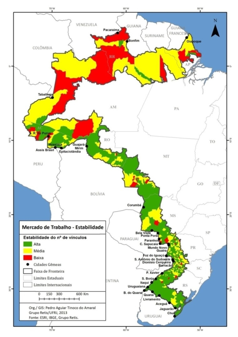 Mapa 2 Faixa de Fronteira: Estabilidade do Mercado de Trabalho Formal (2000-2011) Org.: Pedro Amaral, Grupo Retis/UFRJ.