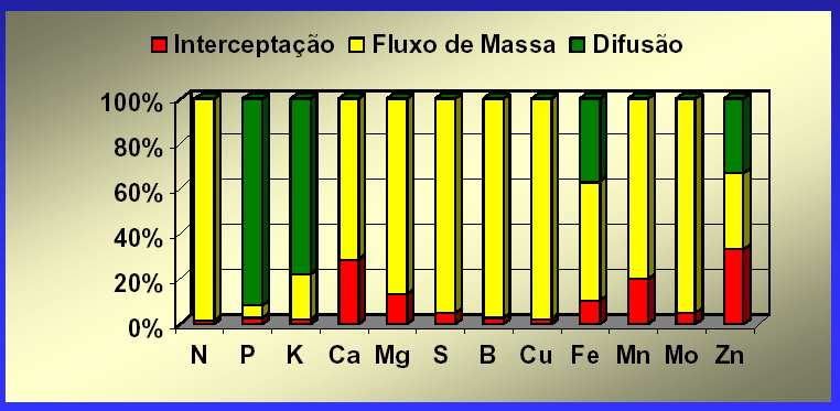 Absorção de nutrientes QUANTIDADES RELATIVAS DE ABSORÇÃO DE NUTRIENTES PELOS