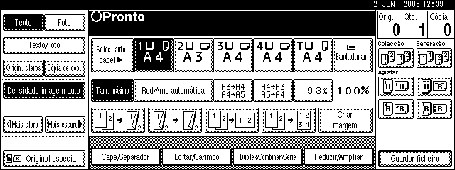 Copiar Selecção Automática de Papel A Certifique-se de que [Selec. auto papel] está seleccionado. As bandejas com uma marca de chave não são automaticamente seleccionadas.