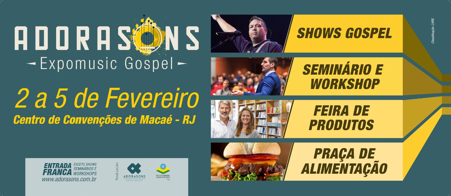 EVENTO Adorasons Expomusic Gospel é um projeto da Adorasons Produções e Eventos em parceria com a Studio Brasil que vai proporcionar uma experiência única às famílias cristãs.