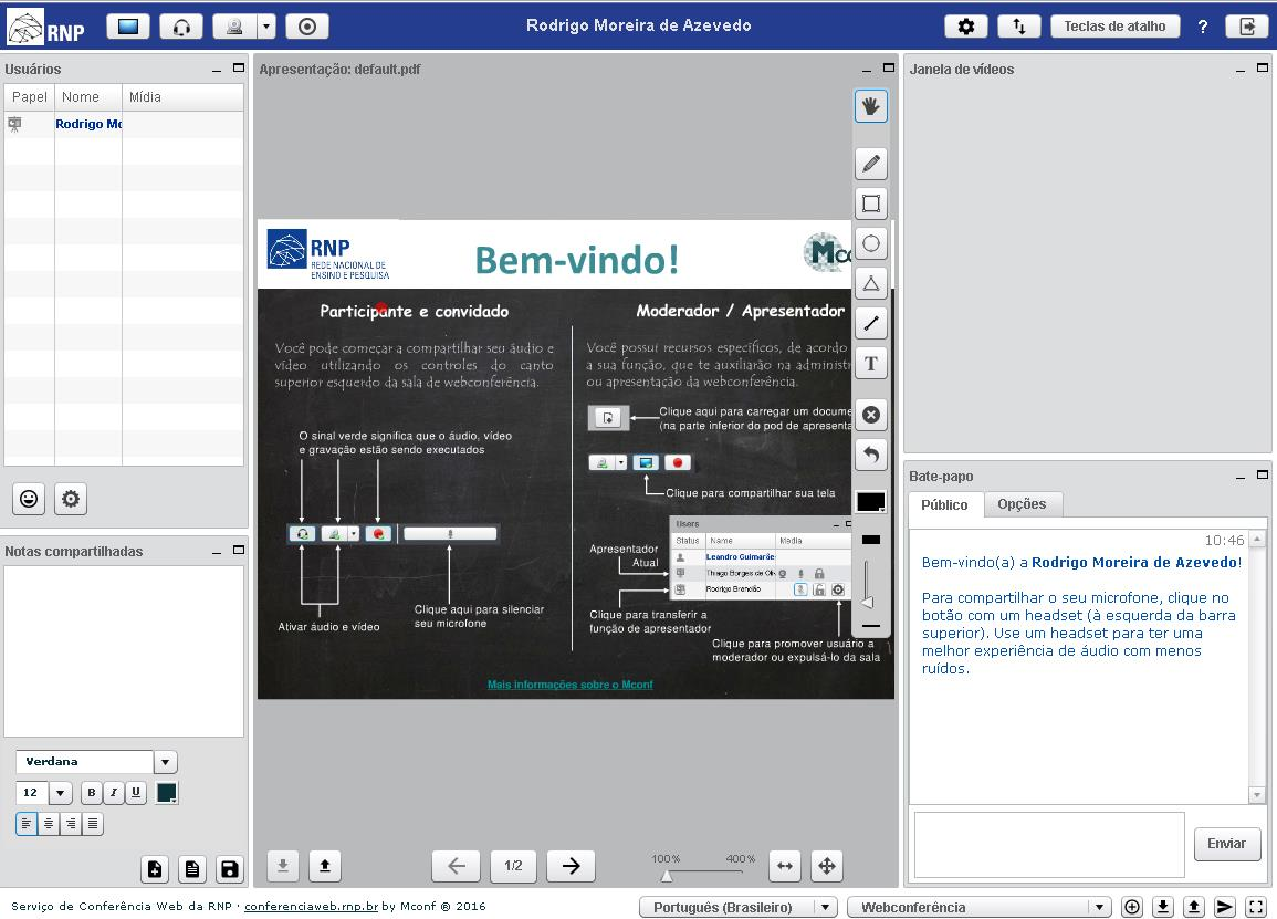 Sala de conferência web Visão Moderador Compartilhar tela Webcam