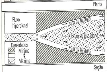 Geomorfologia Fluvial e Hidrografia Figura 7.2 Fluxo hiperpicnal. (Fonte: Suguio, 2003).