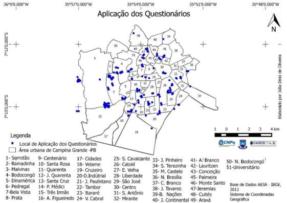 Figura 01: Espacialização dos pontos de aplicação dos questionários.