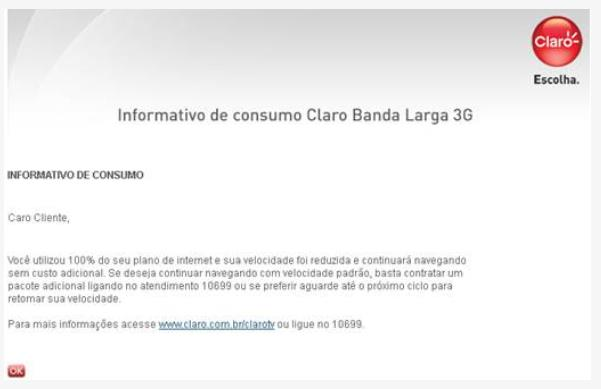 Caso queira continuar navegando sem a velocidade reduzida o cliente poderá comprar uma Franquia Adicional no Canal de Atendimento 106 99 para