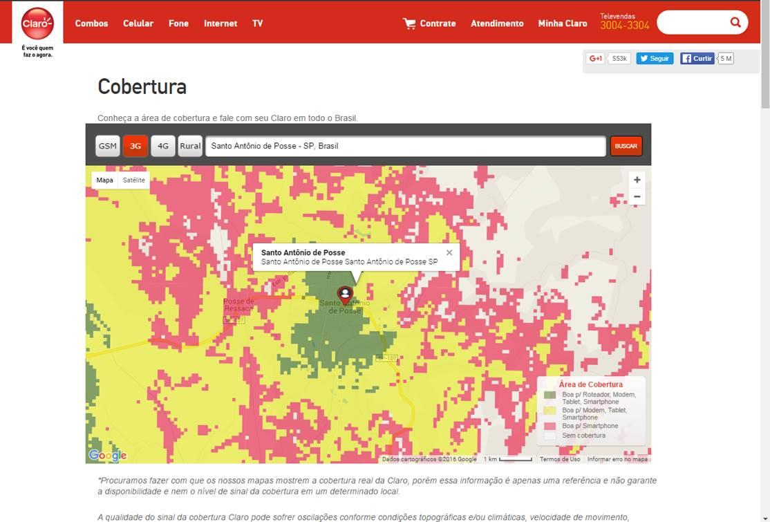 claro.com.br/celular/cobertura/, no momento da venda ou atendimento.