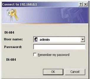 O usuário e senha padrão do equipamento são: User Name: admin Password: (Deixe o campo em branco) Clique em OK.